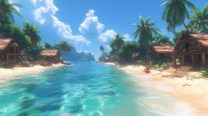 Obraz premium Tropical Paradise: Idyllic Island Village Seascape