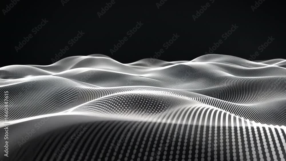 Poster mesmerizing abstract digital design of fluid waves and patterns, showcasing monochrome textures that