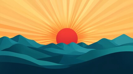 Sunrise over a stylized mountain range.