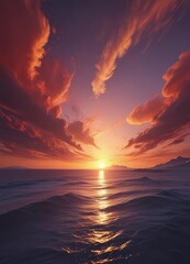 Swirling crimson, gold, and indigo hues paint an ethereal sunset sky , photo, paint, gold