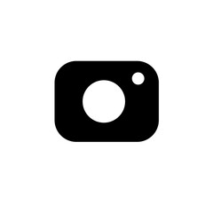 Minimalist camera symbol icon widget.  Simple and clean filled icon in black. For icon interface, desktop, web and mobile apps. Vector illustration