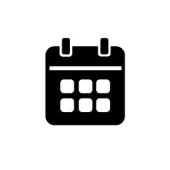 Minimalist calendar icon widget. Simple and clean filled icon in black. For icon interface, desktop, web and mobile apps. Vector illustration