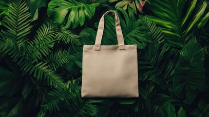 Eco-Friendly Canvas Tote Bag Amidst Vibrant Tropical Foliage Backdrop