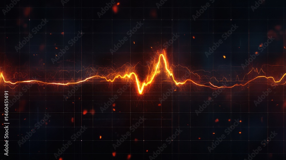 Poster abstract glowing waveform against a grid, evoking energy and data flow