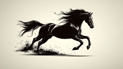 Powerful Black Horse in Motion