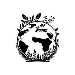 Obraz premium Monochrome depiction of a world surrounded by foliage, symbolising environmental preservation