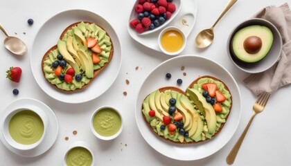 Heart-shaped avocado toast with berries and granola. Healthy and delicious breakfast or brunch options