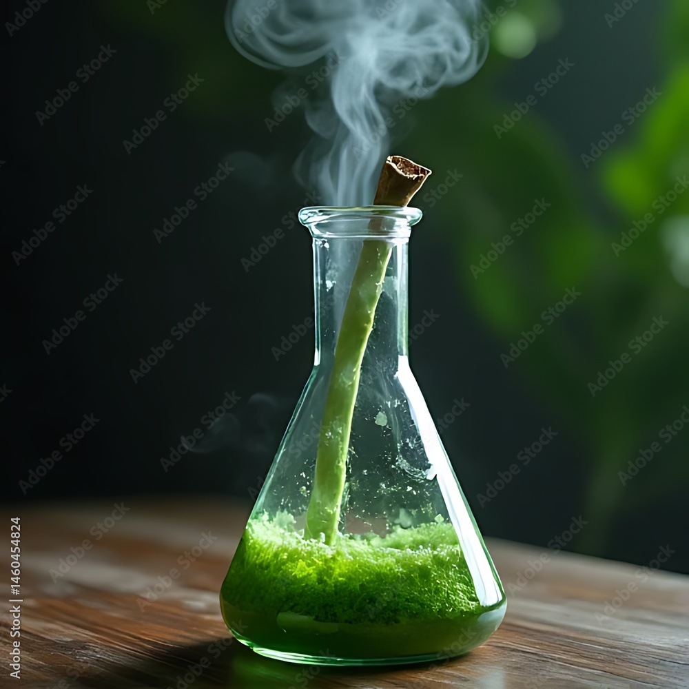 Poster experimenting with green solutions laboratory science image natural environment close-up view