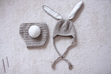 Knit Rabbit Hat Baby Clothes Studio Shooting Outfit