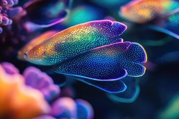 Obraz premium Vibrant iridescent fish with speckled scales, swimming near coral.