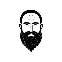 Stylized monochrome portrait of a man with a prominent beard and bald head