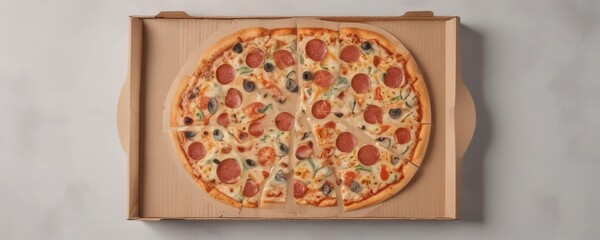 Flat lay pizza box mockup, corrugated cardboard die-cut template on white ,  layout,  carton