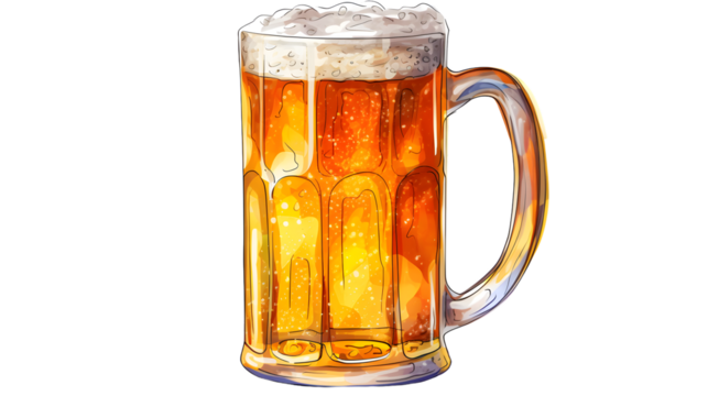 Detailed Watercolor and Ink Drawing of Mug of Beer for Design Projects
