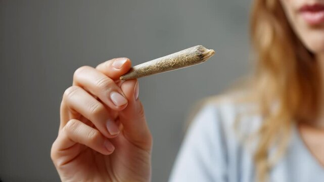  female hand holding a marihuana joint