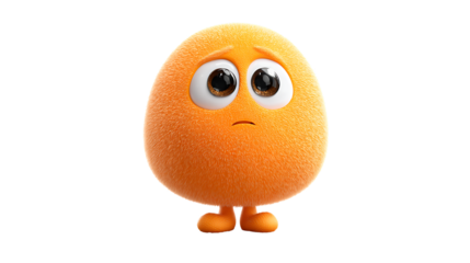 A cute round orange character with expressive eyes and a small frown perfect for emotions and