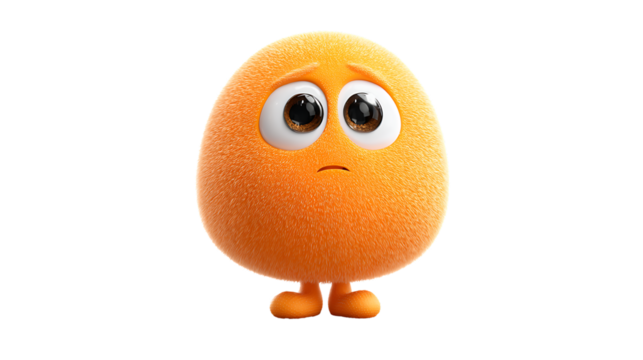 A cute round orange character with expressive eyes and a small frown perfect for emotions and