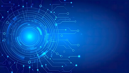 Obraz premium Abstract blue technology background with circuit board elements and glowing center