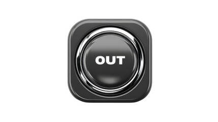 A sleek modern button with the word OUT prominently displayed ideal for digital interfaces