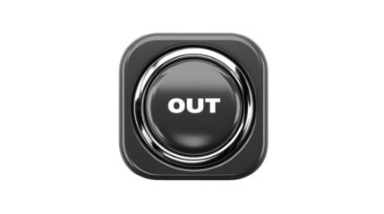 A sleek modern button with the word OUT prominently displayed ideal for digital interfaces
