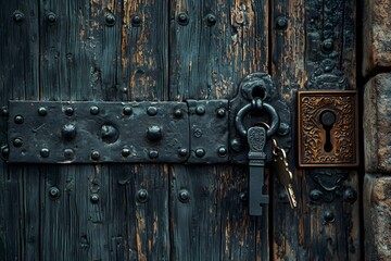 Fototapeta premium Durable locks on vintage wooden doors