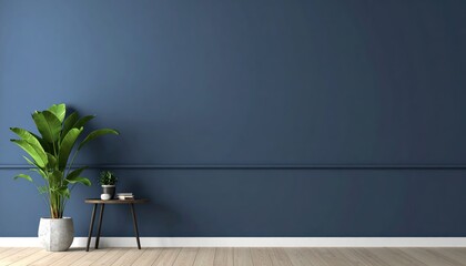 Modern dark blue home interior background wall mock up d render 
