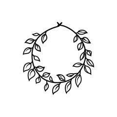 Obraz premium Elegant Leafy Circle Design Black Outline on Transparent Background