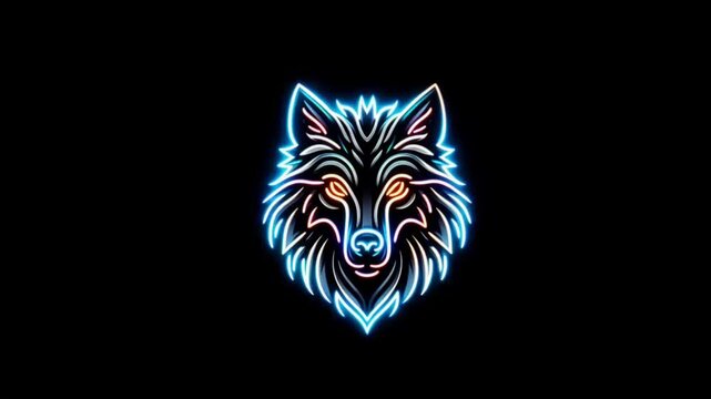neon wolf logo flashing on black screen