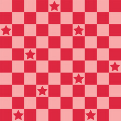 Geometric background. Checkered seamless pattern with stars. Abstract vector wallpaper. Chess board allover print for fabric, textile, paper, stationery, packaging, wrapping, polygraph