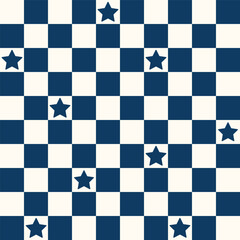 Fototapeta premium Geometric background. Checkered seamless pattern with stars. Abstract vector wallpaper. Chess board allover print for fabric, textile, paper, stationery, packaging, wrapping, polygraph