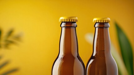 Two unlabeled brown glass bottles with matte caps on warm-toned background