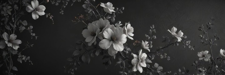 Subtle charcoal floral wallpaper, delicate vines & blossoms on a dark background , vines, grey background, nature