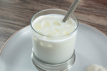 A view of an Indian lassi drink.