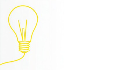 A minimal line drawing of a glowing yellow light bulb with soft neon glow on a simple background
