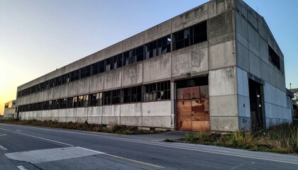 Abandoned Industrial Building with Weathered Concrete Exterior