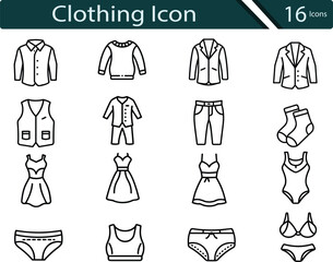 Fashion and Clothing Line Icons for Men’s and Women’s Wardrobes.