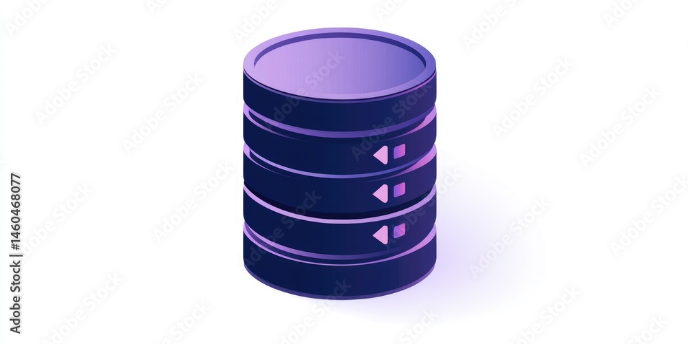 Poster minimalist, flat-style icon of a stack of three digital storage disks, rendered in shades of purple.
