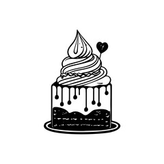 Whimsical depiction of a frosting adorned cake with a charming heart accent