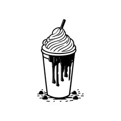 Stylized monochrome depiction of a creamy dessert beverage, perfect for cravings