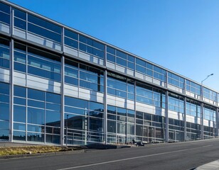 Modern Commercial Building with Large Glass Windows and Blue Sky
