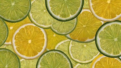 Seamless Repeating Pattern with Lemon and Lime Slices in Abstract Citrus Fruit Background Design