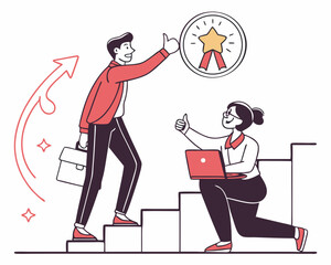 Business Team Achieving Success With Support And Climbing Career Ladder