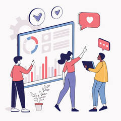 Business Team Analyzing Data On Screen With Chart And Graph Report