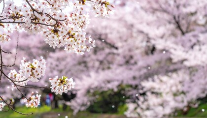 Obraz premium Beautiful Cherry Blossom Tree in Full Bloom with Pink Petals Falling