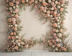 Elegant shabby chic flower wall, pastel blooms, vintage feel,  flowers,  beautiful flowers,  flower arrangement