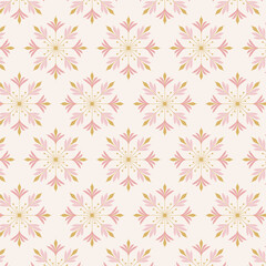 Pastel Pink Gold Floral Radial Tile Pattern