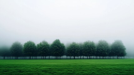 Serene foggy morning in a tranquil park, lush greenery enhances peaceful lifestyle and meditation themes