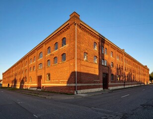 Fototapeta premium Vintage Brick Warehouse with Dramatic Lighting and Urban Setting