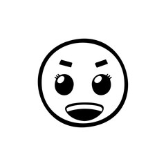 Naklejka premium Stylized Animated Emoticon with Expressive Eyes and Open Mouth, Black and White Design