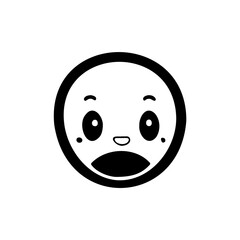 Expressive cartoon face in black and white simple glyph illustration