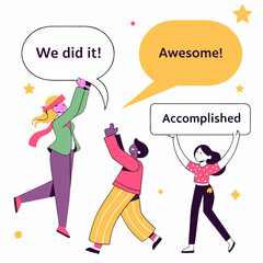 Teamwork Success Celebration Diverse Group Of People Achieving Goals Together